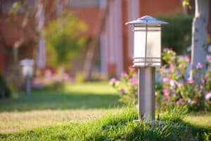 Outdoor lamp on yard lawn